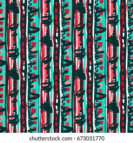 Seamless tribal boho pattern. Hand painted expressive ethnic flovoured motifs for textile,wrapping, decoration.