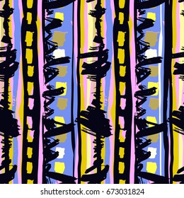 Seamless tribal boho pattern. Hand painted expressive ethnic flovoured motifs for textile,wrapping, decoration.