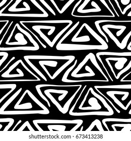 Seamless tribal boho pattern. Hand painted expressive ethnic flovoured motifs for textile,wrapping, decoration.