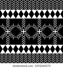 Seamless tribal ethnic pattern. Black and white vector background.