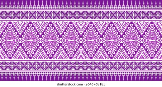 Seamless tribal geometric pattern with continuous geometric patterns. Main color dark purple with white patterns. Outstanding. Suitable for bohemian style clothing, shirts, dresses, curtains, blankets