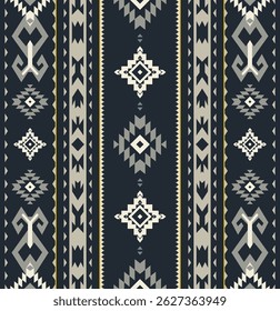 Seamless tribal geometric pattern in monochrome tones with vertical stripes. Ideal for fabric, textile, wallpaper, packaging. vector, editable, EPS file.