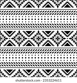 Seamless tribal geometric pattern. Vector abstract with ethnic motif. Native American art illustration design for textile template and ornament. Black and white colors.