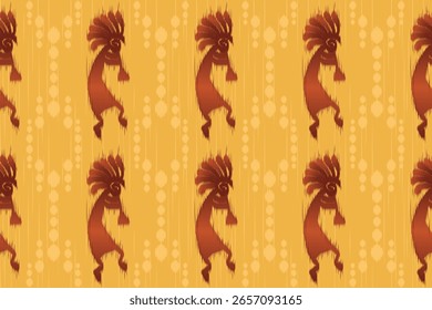Seamless Tribal Ikat Pattern in Warm Earth Tones. Vector Textile Design.