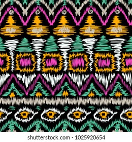Seamless tribal ikat scribble pattern retro background