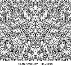 Seamless tribal mandala pattern background. Meditative zentangle creative illustration.