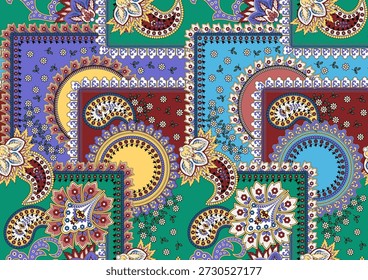 Seamless tribal pattern design. Hand draw paisley background. Patchwork pattern
