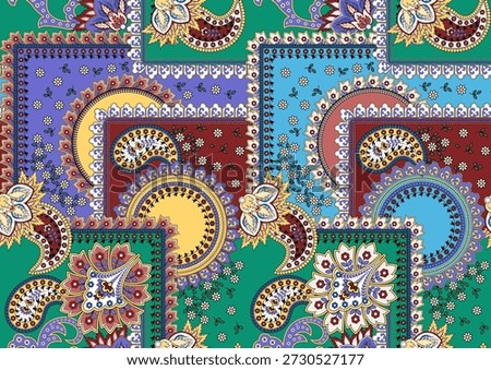 Seamless tribal pattern design. Hand draw paisley background. Patchwork pattern