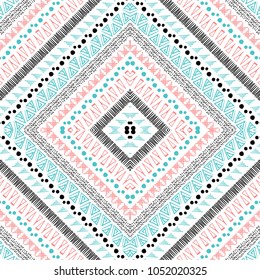 Seamless tribal pattern with doodle elements. Aztec abstract geometric print. Ethnic tile backdrop. Wallpaper, cloth design, fabric, paper, textile. 