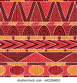 Seamless tribal pattern. Ethnic and aztec motives. Grunge texture. Red vintage print for your textiles. Summer ornament. Vector illustration.