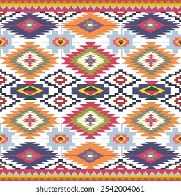 padrão tribal sem costura com ornamentos inspirados nos povos navajo, ameríndio, sudoeste e asteca, com texturas étnicas adequadas para têxteis, decoração e design de tecidos em formato vetorial."