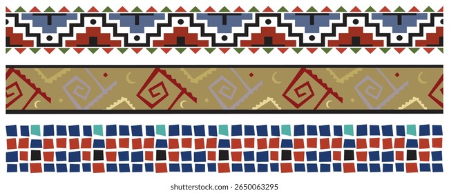 Seamless tribal pattern, folk embroidery, tradition geometric Aztec ornament. African geometric seamless pattern on background. Abstract ethnic horizontal ornament. Tent boarder backdrop. vector 