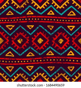 Seamless tribal pattern. Grunge texture. Bohemian style print. Vector illustration.