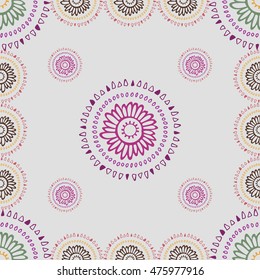 Seamless tribal pattern. Hand drawn colorful background. Abstract doodle geometric print. Circle of the lines. Mandala. Zentangl. Can be used for wallpaper, cloth design, fabric, paper, cover, textile