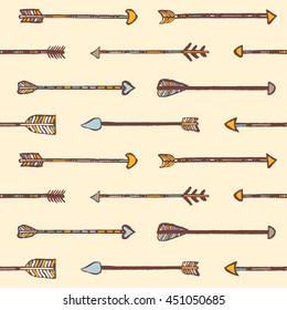 Seamless tribal pattern of hand-painted arrows. Boho syle.