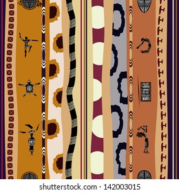 Seamless  tribal pattern with silhouettes of the people