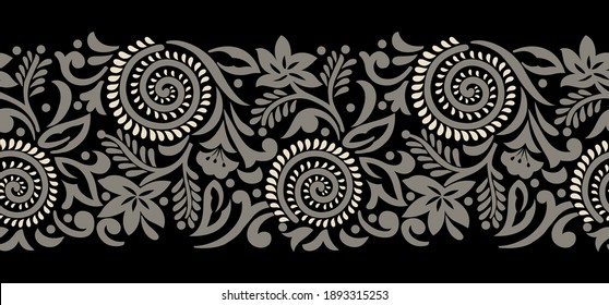 Seamless tribal swirly floral border design