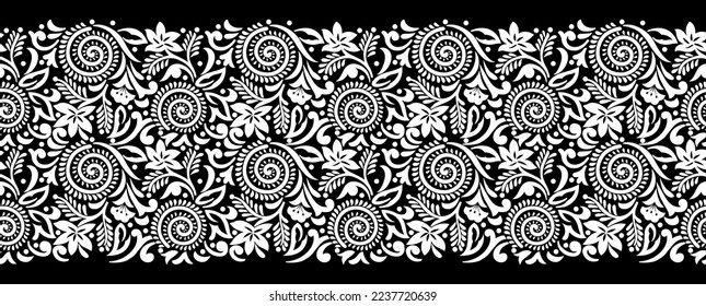 Seamless tribal swirly floral border design