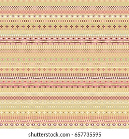 Seamless tribal vintage pattern with horizontal  stripes and small elements