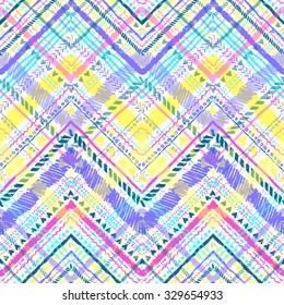 Seamless tribal zigzag pattern background that is hand-drawn with markers. Aztec creative illustration.