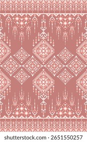 Seamless tribal-inspired pink pattern with geometric symmetry, great for digital assets, backgrounds, and wrapping design.