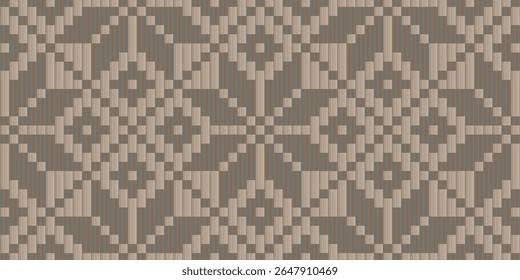 Padrão de tecido de inspiração tribal sem costura em tons de terra, apresentando motivos têxteis tradicionais com um arranjo geométrico moderno para uso em tecido, decoração e design.