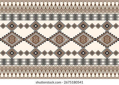 Patrón de estilo tribal sin fisuras en tonos tierra, que combina a la perfección motivos geométricos de diamantes, Elementos a cuadros y diseños que se asemejan a la técnica tradicional de Ikat.