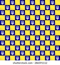 Seamless trident background of Coat of arms of Ukraine (state emblem, national ukrainian emblem). Colors of national flag.