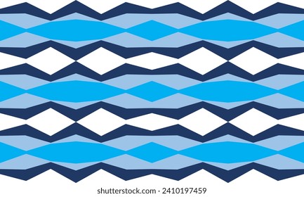 seamless triple blue tone and dark blue zigzag line on white pattern, horizontal Zig zag chevron diamond blue on white tile repeat seamless pattern replete image design for fabric printing

