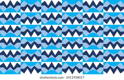 seamless triple blue tone and dark blue zigzag line on white pattern, horizontal Zig zag chevron diamond blue on white tile repeat seamless pattern replete image design for fabric printing