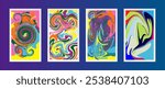 Seamless Trippy Wavy Swirling Abstract Vector Background Pattern Set in Psychedelic Colors. Classic 1970