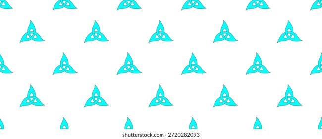Padrão de nó triquetra sem costura com repetição de símbolos celtas turquesa no fundo branco