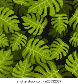 Seamless tropic leafs background. Floral summer nature design pattern. Botanical style.
