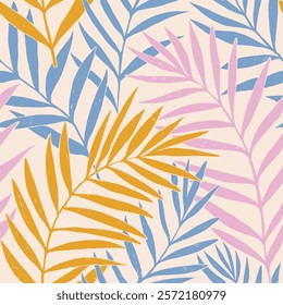 Seamless tropic vector pattern palm dypsis leaves. Summer palm leaves tropical fabric design. Dypsis lutescens seamless pattern. Vector endless illustration.