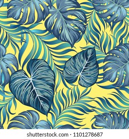 Seamless tropica vector pattern with palm leaves. Summer background.
