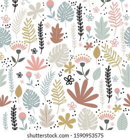 Seamless tropical background with leaves pattern