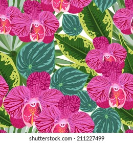 Seamless tropical background with orchids