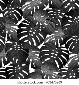Seamless Tropical background - realistic vector leaves. Botanical vector wallpaperern of palms leaves