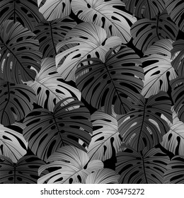 Seamless Tropical background - realistic vector leaves. Botanical vector wallpaperern of palms leaves
