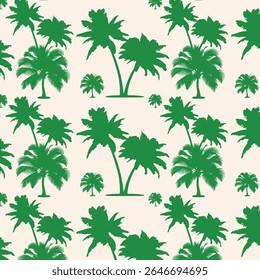 Seamless Tropical Coconut Tree Pattern on Light Linen Background