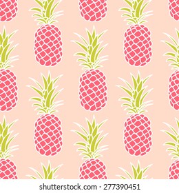 Seamless tropical cute pink pineapple fruit seamless pattern vector illustration