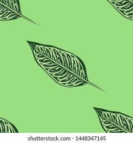 Seamless tropical Ficus Elastica pattern on light background. Exotic print. Vintage motives.