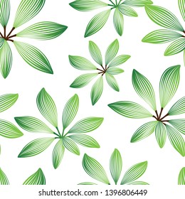 Seamless tropical floral background with green leaves.