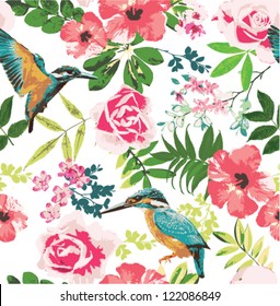 seamless tropical floral pattern background