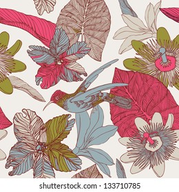 seamless tropical floral pattern background