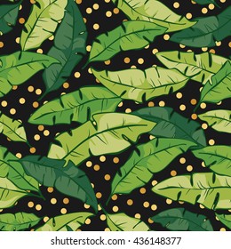 Seamless tropical floral pattern background with palm leaves. Vector pattern with green leaves