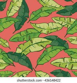 Seamless tropical floral pattern background with palm leaves. Vector pattern with green leaves