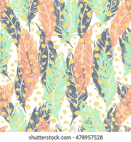 Seamless tropical floral pattern background with palm leaves. Vector pattern with green leaves