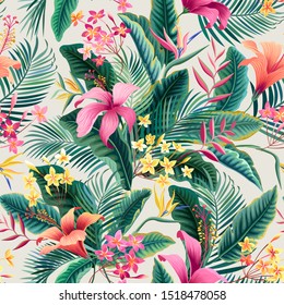 seamless tropical floral pattern with hibiscus