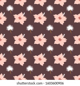 Seamless Tropical Floral Pattern with hibiscus and dandelions